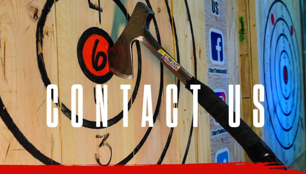 contactUsHeader Bury The Hatchet Contact US Page Header Image. Image of Axe Stuck in Bulls Eye